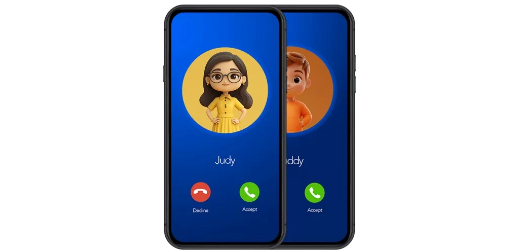 Animated incoming calls displaying on two mobile phones.